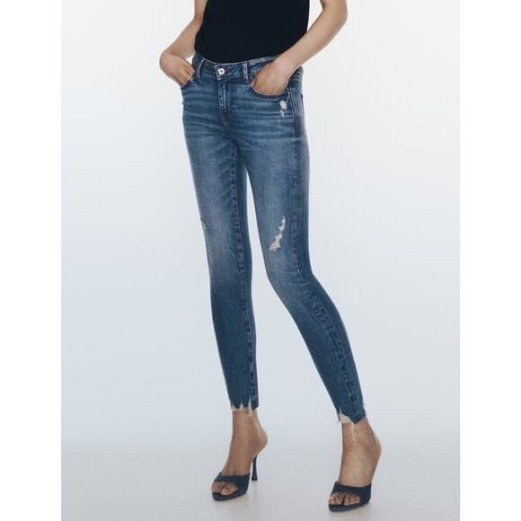 ZARA Z1975 MID-RISE SKINNY RIPPED JEANS BLUE | 8228/226 - Picture 1 of 8